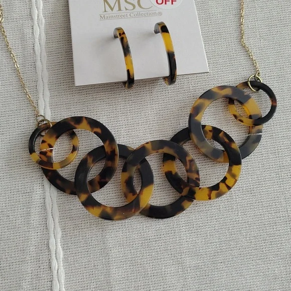Earrings, Necklace, Bracelet Set By Mainstreet Collection NWT Animal Print Round - Picture 4 of 8